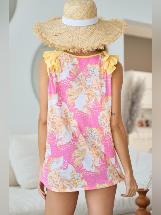 BiBi Printed V Neck Ruffled Tank - Picture 2 of 4